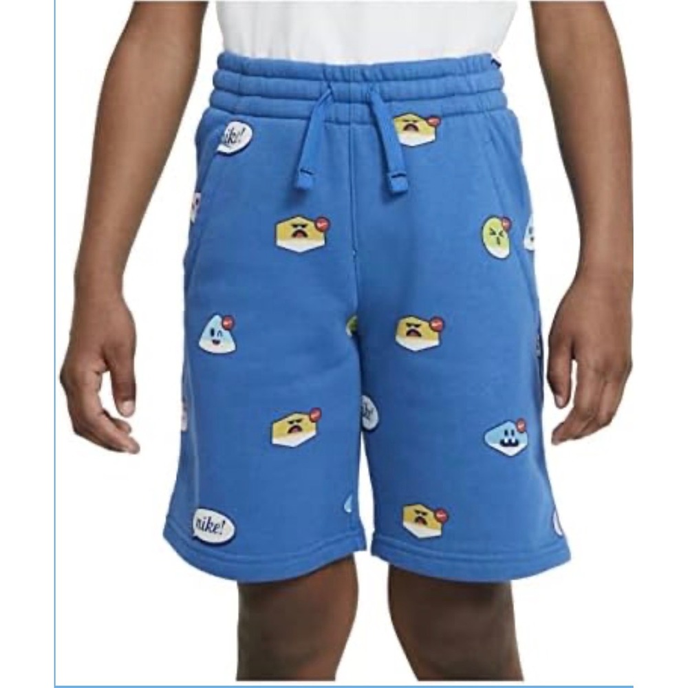 Nike Kids Sportswear Airmoji Print Fleece Shorts Blue Size Large L RN56323